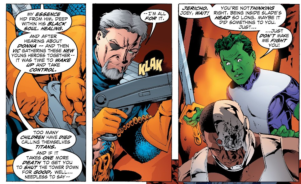 Slade, possessed by Joey, threatens Gar and Vic